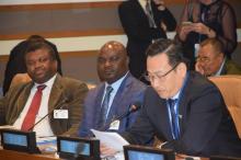 Honorable Minister of Health Jappie Mhango MP in the middle at UN General Assembly where the UN Interagency Task Force graced Malawi with the NCD prevention and control award