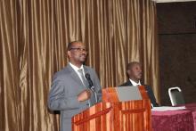 Dr Owen Mugurungi Director of the AIDS and TB Program in the MOHCC addressing the participants during the launch of the review