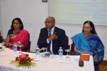 Dr L. Musango, WHO Representative in Mauritius (centre) during the 5th Nelson Mandela Memorial Lecture 2020 at the MGI, Moka, Mauritius