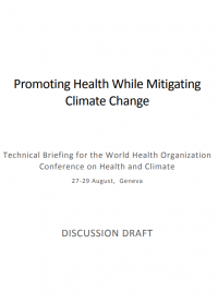 Scope and purpose of the paper  This is one of two technical background papers prepared as a basis for discussion at the WHO Health and Climate Conference. It provides a brief summary of the available evidence on the health impacts (co-benefits and risks) of climate change mitigation strategies, and an outline of the necessary health sector responses that may contribute to optimizing co-benefits while mitigating risks.  The accompanying paper provides a brief summary of the available evidence on the health 