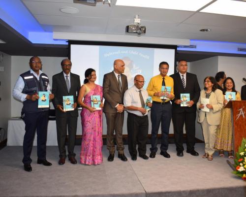 Launching of the Maternal and Child Health Handbook to improve the health of Mothers and Babies by  Dr Hon K. K. Jagutpal, Minister of Health and Wellness in the presence of Regional Health Directors, Director General Health Services and WHO Representative in Mauritius, Dr Laurent Musango 